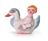 Young Girl With Pet Duck by Mirka Mora, 1979, hand painted soft sculpture, sold Sep 2021