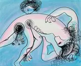Joined Figures by Arthur Boyd, c.1970, pen, ink and watercolour on paper, sold Sep 2021