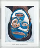 Blue Man #2 by Jon Kessler, 2007, magazine collage and synthetic polymer paint on aluminium laid on printed card (housed in Perspex), sold Mar 2022