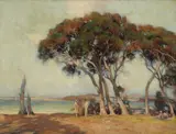 Coastal Scene With Inlet And Figures by Charles Wheeler, oil on canvas, sold Apr 2022