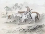 Emu Hunting by S. T. Gill, watercolour on paper, sold Apr 2022