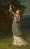 Woman Picking Blossom by George F. Folingsby, c.1882, oil on board, sold Apr 2022