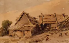 Hillside With Farm Buildings by Louis Buvelot, watercolour on paper on card, offered Apr 2022