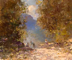 Burragorang Idyll by Rubery Bennett, oil on canvasboard, sold Apr 2022