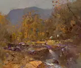 Through The Glen by Rubery Bennett, c.1955, oil on canvasboard, sold Apr 2022