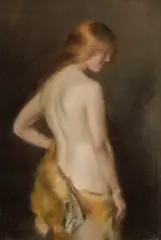 Standing Nude With Fur by Janet Agnes Cumbrae Stewart, 1922, pastel on paper, sold Apr 2022