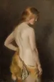 Standing Nude With Fur by Janet Agnes Cumbrae Stewart, 1922, pastel on paper, sold Apr 2022