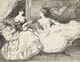Gossip by Charles Conder, 1905, lithograph on paper, sold Apr 2022