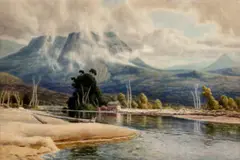 River And Mountain Landscape by John Mather, 1897, watercolour on paper, sold Apr 2022