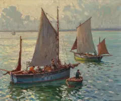 French Fishing Boats by Charles David Jones Bryant, 1929, oil on canvas, sold Apr 2022
