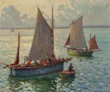 French Fishing Boats by Charles David Jones Bryant, 1929, oil on canvas, sold Apr 2022