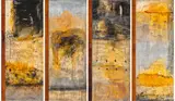 Pacific Xanthosis by Janet Laurence, 1989, Shellac, ink, collage and timber (4 panels), offered May 2022