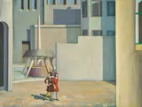 Two Girls In The City by David Keeling, 1990, oil on plywood, sold Aug 2022
