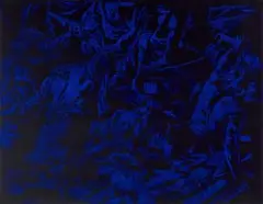 Black+Black+Black At The Close Of This Fierce Vision by Lindy Lee, 1990, oil and wax on canvas, sold Aug 2022