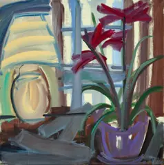 Still Life – Hippeastrums by Vicki Varvaressos, 1986, enamel on composition board, sold Aug 2022