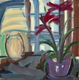 Still Life – Hippeastrums by Vicki Varvaressos, 1986, enamel on composition board, sold Aug 2022