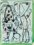 Boy And Cat by David Larwill, 1988, gouache on paper, sold Aug 2022