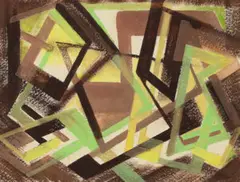 Brown/Green Penetration by Frank Hinder, 1968, gouache and pastel on paper, sold Aug 2022