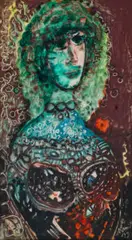 Cassandra by Michael Kmit, 1979, synthetic polymer paint on paper on composition board, sold Aug 2022