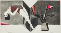 Performance (Variation 2) by George Baldessin, 1971, etching, aquatint and coloured stencils from two plates on paper, sold Aug 2022