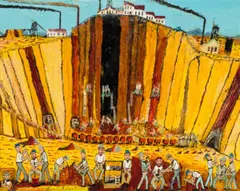 Broken Hill Open Cut by Sam Byrne, oil on composition board, sold Aug 2022