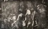 Nervous Interior/During Philosophy – Group Portrait With Head by Bernhard Sachs, 1988, synthetic polymer paint and charcoal on paper, sold Aug 2022