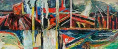 Outer Harbour, Port Kembla by Mandy Martin, 1989, oil on linen, sold Aug 2022