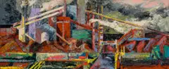 A.P.M. Rain, Steam & Speed by Mandy Martin, 1990, oil on linen, sold Aug 2022