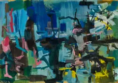 The Seagull by John Passmore, 1958, oil on newspaper on composition board, sold Aug 2022