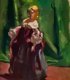 Figurine By Margaret Mahood by Esther Paterson, 1933, oil on cardboard, sold Aug 2022