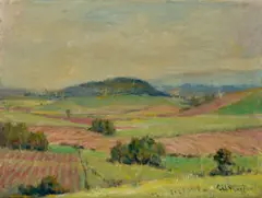 Cane Fields, Innisfall by Charles Wheeler, oil on cardboard, sold Aug 2022