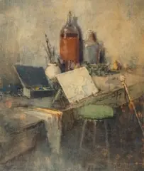 The Artist’S Studio by Thomas Balfour Garrett, c.1940, monoprint on paper, sold Aug 2022