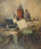 The Artist’S Studio by Thomas Balfour Garrett, c.1940, monoprint on paper, sold Aug 2022