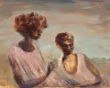 Brother And Sister by James V Wigley, c.1962, oil on composition board, sold Aug 2022