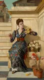 Making The Bouquet by Lionel J. Cowen, oil on canvas, sold Aug 2022