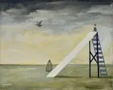 Man Releasing Bird In Park by Noel McKenna, 1988, oil on canvas board, sold Oct 2022