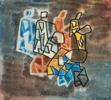 Figure Group by Ludwig Hirschfeld-Mack, 1962, monotype and watercolour on paper, offered Oct 2022