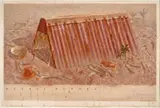 Kennel Memory Iv – Red Roof by Tim Storrier, 1987, synthetic polymer paint on paper, sold Oct 2022