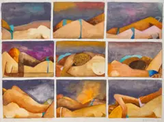 Sunbaking by Dorothy Braund, 1986, gouache and pencil on paper, sold Oct 2022