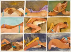 Sunbaking Ii by Dorothy Braund, 1986, gouache and pencil on paper, sold Oct 2022