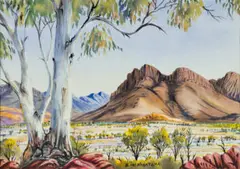 Untitled by Enos Namatjira, watercolour on paper, sold Oct 2022