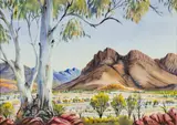 Untitled by Enos Namatjira, watercolour on paper, sold Oct 2022