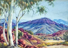 Ghost Gum And Central Australian Landscape by Albert Namatjira, watercolour on paper, sold Oct 2022