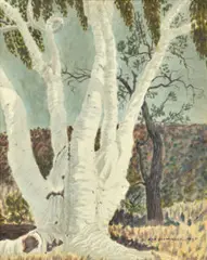 Ghost Gum by Rex Battarbee, 1967, watercolour on paper on board, sold Oct 2022