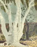 Ghost Gum by Rex Battarbee, 1967, watercolour on paper on board, sold Oct 2022