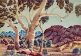 Totemic Gum, Mcdonnell Ranges, Central Australia by Otto Pareroultja, watercolour on paper on compressed card, sold Oct 2022