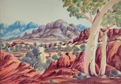 Ghost Gum by Arnulf Ebatarinja, watercolour on compressed card, sold Oct 2022