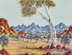 Ghost Gum by Benjamin Landara, watercolour on paper, offered Oct 2022