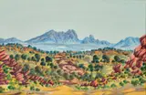 Central Desert, Australian Landscape by Edwin Pareroultja, watercolour on paper, sold Oct 2022