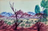 Central Australian Landscape by Edwin Pareroultja, 1963, watercolour on paper on compressed card, offered Oct 2022